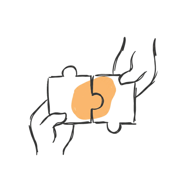 Two illustrated hands fitting puzzle pieces together.